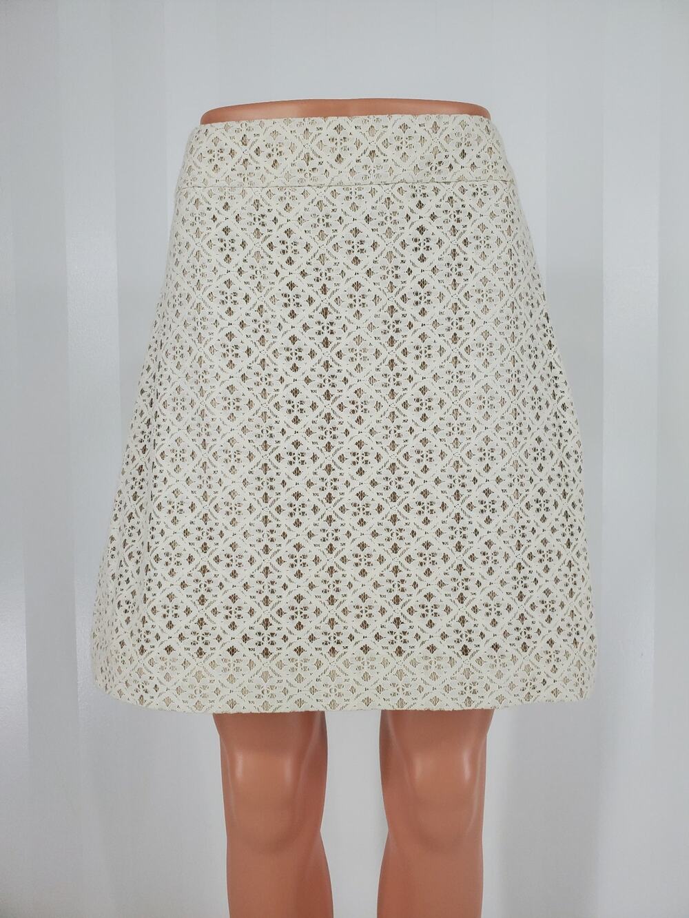 LOFT Ivory Lace A-Line Skirt Lined Classic Feminine Sz 8